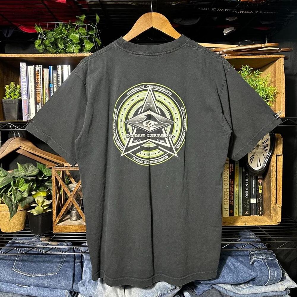 Vintage 90s Ocean Current Surf Tee Faded Black Shirt Large Surfer Skater Style